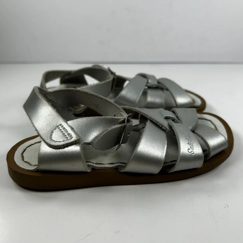 Salt Water Sandals by Hoy Original Silver Metallic Leather Kids Size 8